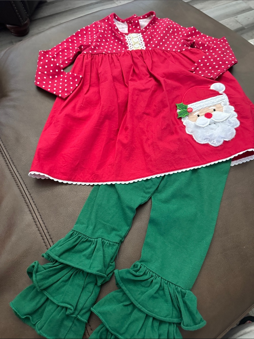 Girls Red & Green Santa Applique Holiday Matching Set
